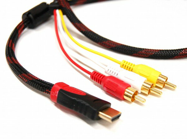 HDMI A/M TO RCA3 単方向 変換ケーブル(デジアナ変換なし) 《1.5m》 BKRD HDMIオス-3RCA(赤白黄) 金メッキ[ゆうパケット発送、送料無料、代引不可]