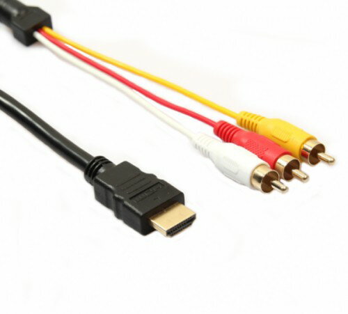 HDMI A/M TO RCA3 単方向 変換ケーブル(デジアナ変換なし) 《1.5m》 BK HDMIオス-3RCA(赤白黄) 金メッキ[ゆうパケット発送、送料無料、代引不可]