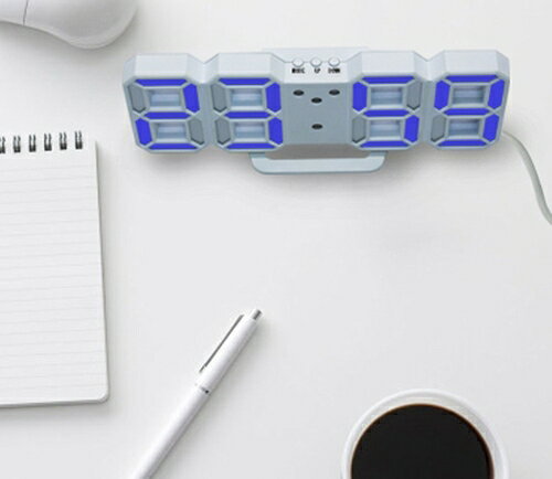 電子LED デジタル目覚まし時計 《ホワイト本体+ブルーLED》 おしゃれ シンプル 置き時計 置時計[時計][ゆうパケット発送、送料無料、代引不可] [2]