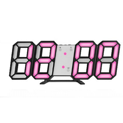 3Dデザイン 電子LED デジタル目覚まし時計 《ブラック本体+ピンクLED》 おしゃれ シンプル 置き時計 置時計[定形外郵便、送料無料、代引不可]