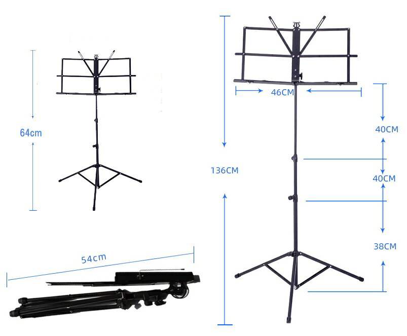 Hiro landの高さ64-136cm 調節可能 譜面台 楽譜スタンド 折りたたみ 軽量[送料無料(一部地域を除く)]｜アングル3