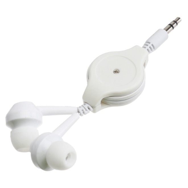 リール式 カナル型 イヤホン 《ホワイト》 カールコード イヤホン 75cm 伸縮式 有線 イヤフォン[定形外郵便、送料無料、代引不可]のサムネイル
