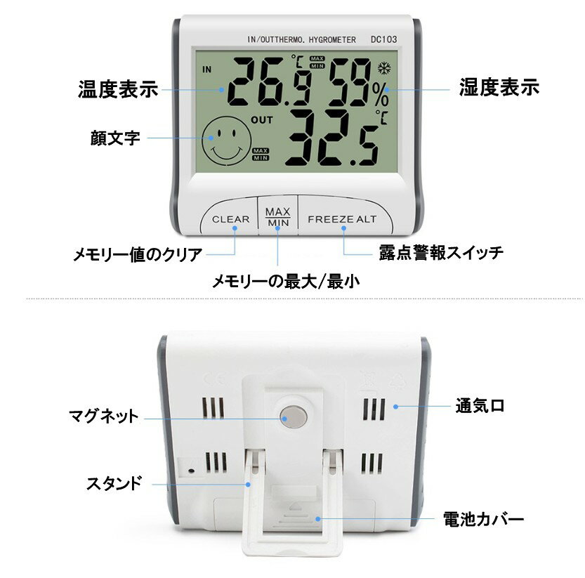 多機能 室内室外 デジタル 温度計 湿度計 顔文字 快適レベル 温湿度計 時計 熱中症 モニター[定形外郵便、送料無料、代引不可] [3]