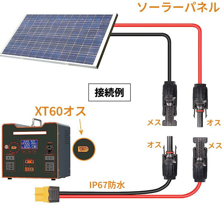 MC4 to XT60ケーブル 1m IP67防水 12AWG ソーラーコネクタ MC4 太陽光発電 太陽光...