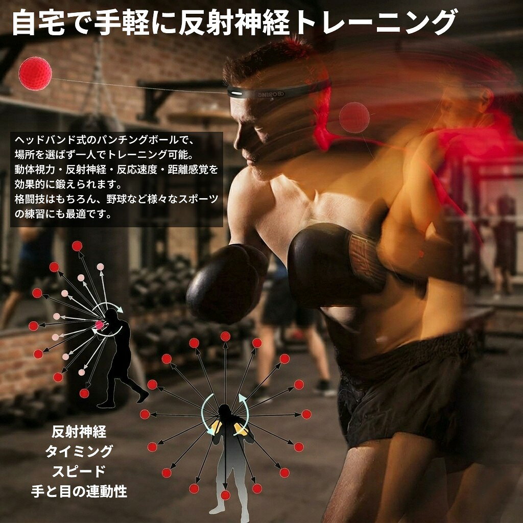 Hiro landのパンチングボール ヘッドバンド シャドーボクシング ボクササイズ サンドバッグ トレーニング エクササイズ[ゆうパケット発送、送料無料、代引不可]｜アングル2
