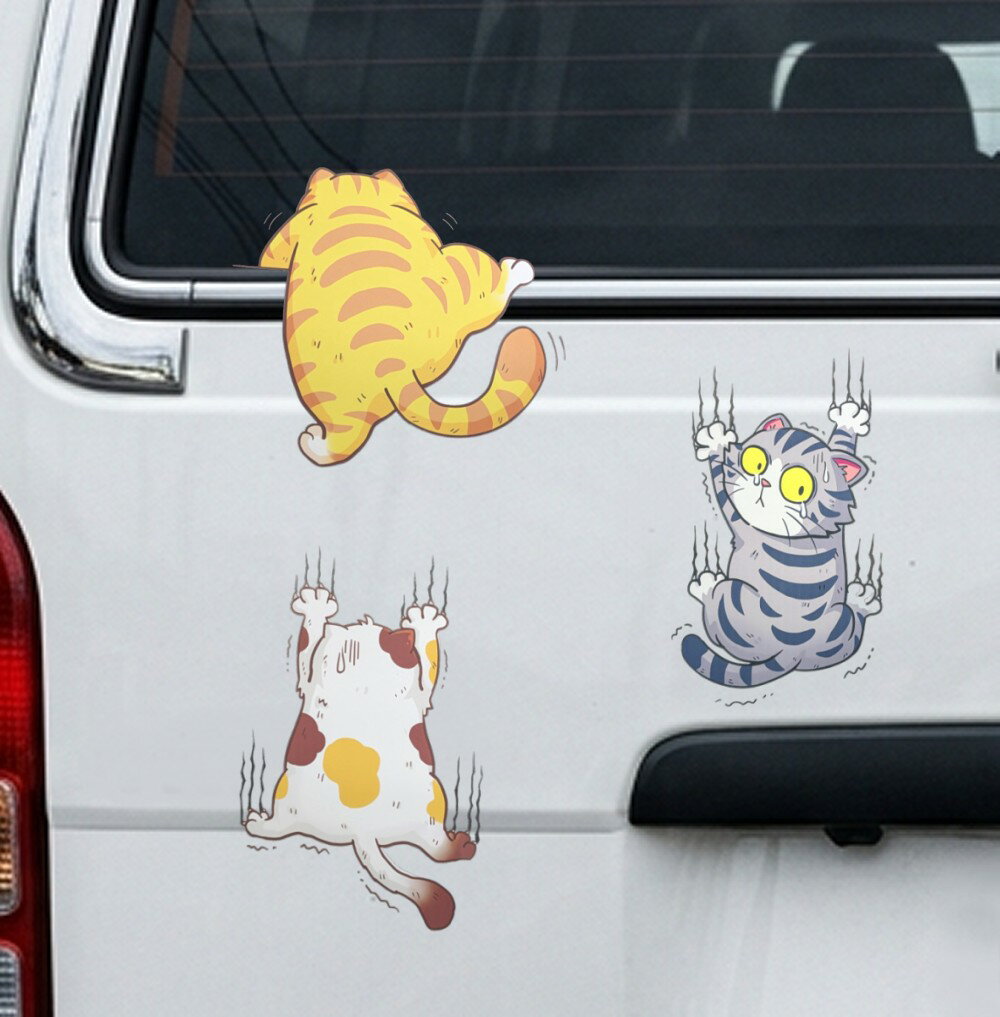 Rakuten - 車用 ひっかき猫 ステッカー 3匹セット ドレスアップ デカール 装飾 猫デザイン かわいい[定形外郵便、送料無料、代引不可]