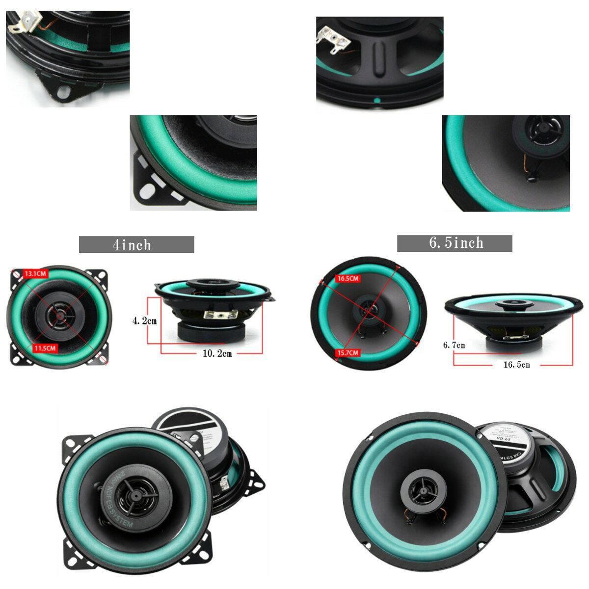 カースピーカー 4インチ 2個セット 車 カーオーディオ 高音 低音 サブウーファー[...