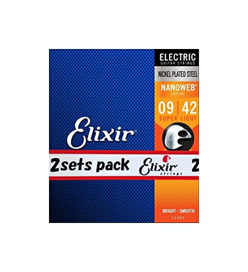 Elixir/エリクサー エレキギター弦 #12002 2個セット NANOWEB Super Light .009-.042 商　品　説　明 エリクサーは非常にユニークな方法で様々な汚れから巻弦を守る為のコーティングをしています。 柔軟で強靱かつ極薄のポリマーによって弦をすっぽりコーティングするので、汚れが音の危険地帯に蓄積し、弦が腐蝕していくのを完全に防ぎます。さらにコーティングは巻き線の山から山を覆っているので、音の危険地帯の隙間の空間は確保され、弦は生き生きと振動し続けます。この独自のコーティング技術によって、音や手触りがベストな状態が普通の弦より 3〜5倍も長く続くのです。 ■ 超極薄ナノウェブコーティング（コーティッドワウンド弦） 高音質が従来の弦に比べると 3倍〜5倍は長持ち。コーティング無しの弦の様なブライトで迫力のあるサウンド。程良く押さえられたフィンガーノイズ。 ■ Anti-Rust（アンチ・ラスト＝サビ防止）プレーン弦 エリクサー(R)ギターストリングスは、ワウンド弦に対し革命的なコーティングテクノロジーを開発し、その高音質・長寿命によって多くのギタリスト達の支持を得ました。そして今、このAnti-Rust（＝サビ防止）プレーン弦によって、エレクトリックギター弦により大きな進化をもたらすことに成功したのです。新開発の特殊な耐腐蝕加工を施したプレーン弦は、音質は変えずにサビや腐蝕を抑え、従来のプレーン弦と比較して寿命を 3〜5倍も延ばすことに成功しました。この画期的な加工技術によってプレーン弦とコーティッドワウンド弦との寿命のバランスも良くなり、弦張り替え時のフレッシュな感触やトーンがこれまで以上に長続きします。 商　品　仕　様 サイズ Super Light .009-.042 内容量 2セット 保　証　に　つ　い　てこの商品には、メーカー保証がございません。初期不良品の場合のみ、商品到着から1週間以内であれば弊社で対応いたしますので、ご連絡ください。注　意　事　項●こちらの商品は、未使用新品です。●モニター環境により、実際のカラーと異なって見える場合がございます。 　 ※商品の発送は定形外郵便での発送となります。（代引支払は不可、荷物の追跡不可）※この商品は運送便の都合上、化粧箱を外して簡易包装で発送する場合がございます。プレゼント用にご購入される場合はご注意願います。＜定形外郵便に関する注意事項＞ 　　・ 定形外郵便に関しては基本的にポストに投函する為、 配達時に何らかのトラブル等が有り、万一、購入された商品が配送事故・紛失・破損等によりお手元に届かない場合でも弊社は責任を負いかねますので予めご了承下さい。（配送中の事故等は、免責とさせて頂きます。） 　　・ 定形外郵便に関しては代金引換払い及び時間指定サービスはご利用頂けません。 　　・ 通常便と比べると到着までに時間がかかります。 　　・ 伝票番号による荷物の追跡を行うことはできません。