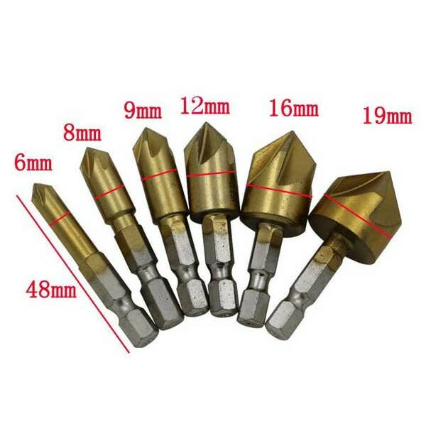 バリ取り 面取りカッター 《6mm-19mm》 チタンコーティング 6本セット[ゆうパケット発送、送料無料、代引不可]