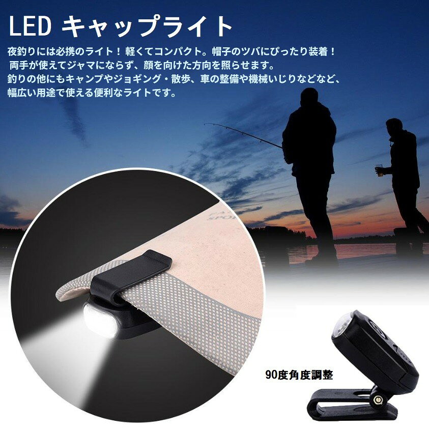 Hiro landのキャップライト 3LED コンパクト 帽子 クリップ ヘッドライト ヘッドランプ 釣り アウトドア [つり][便利][アイデア][定形外郵便、送料無料、代引不可]｜アングル2
