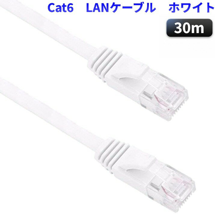 Cat6 LANケーブル 《ホワイト》 《30m》 カテゴリ6 フラット 薄型 LANケーブル[送料無料(一部地域を除く)]