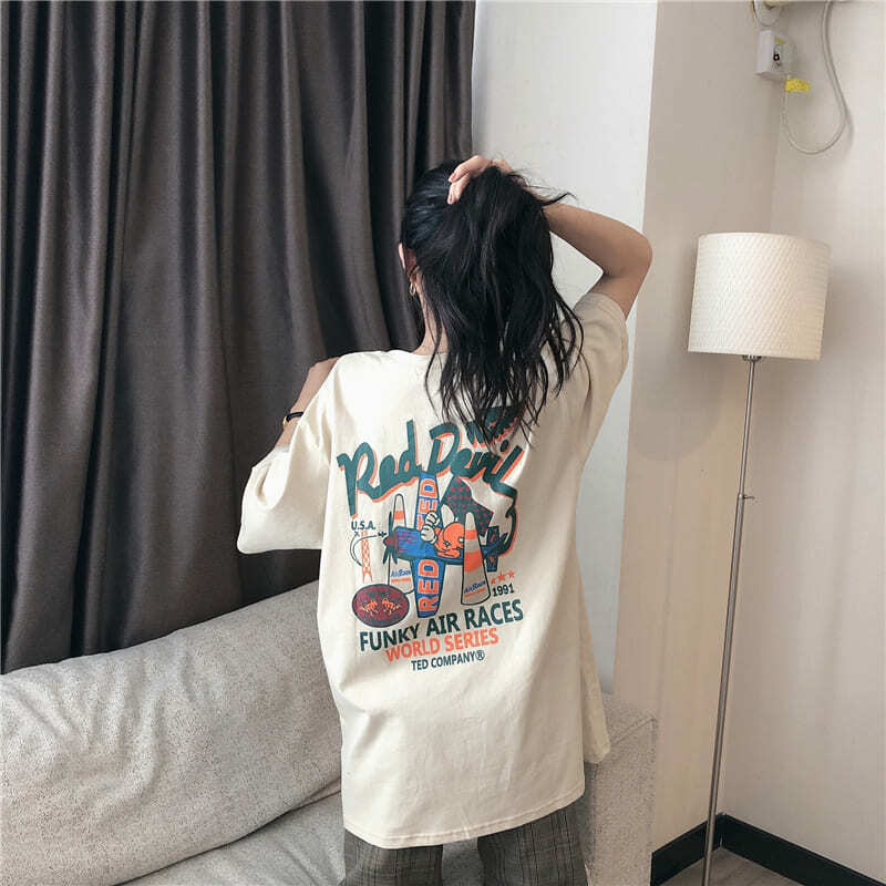 Rakuten - ロゴTシャツ トップス 大きいサイズ ゆったり 中学生 高校生 学生 韓国 ファッション レディース Tシャツ ビッグTシャツ プリント ロゴT 五分袖 カジュアル ストリート 10代 20代 かわいい おしゃれ