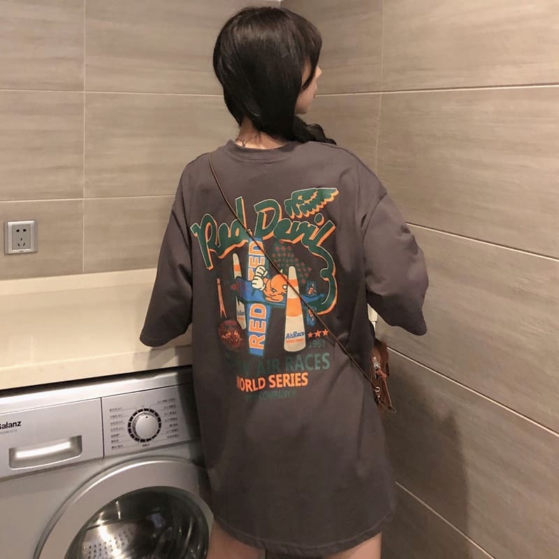 ロゴTシャツ トップス 大きいサイズ ゆったり 中学生 高校生 学生 韓国 ファッション レディース Tシャツ ビッグTシャツ プリント ロゴT 五分袖 カジュアル ストリート 10代 20代 かわいい おしゃれ hiromare-10000364 HIROMARE サンプル画像3