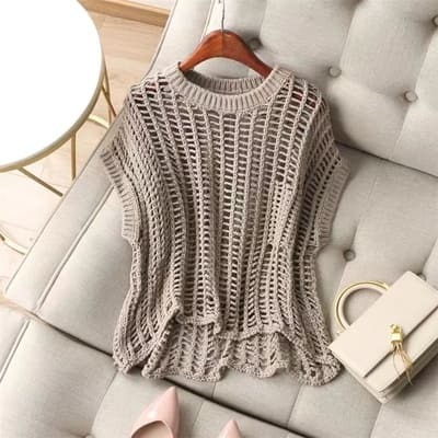 レディース ファッション メッシュ 半袖 春 夏 おしゃれ 20代 30代 40代 50代 体型カバー 上品 韓国 かわいい やわらかい 涼しい ブラウン