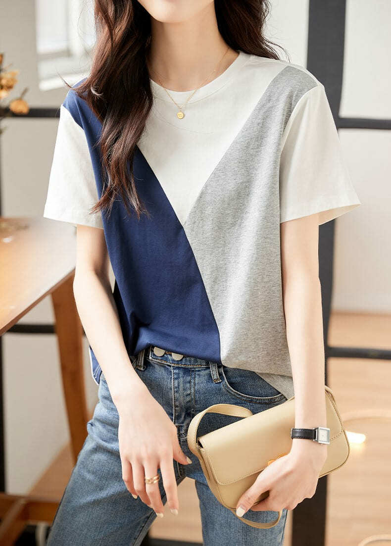 Rakuten - レディース Tシャツ 20代 30代 40代 50代 春 夏 秋 トップス 切替 グレー 紺 ネイビー 白 綺麗 上品 お出掛け 通勤 ファッション かわいい ベーシック シンプル