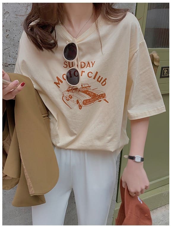 Rakuten - ロゴTシャツ トップス 大きいサイズ ゆったり 中学生 高校生 学生 韓国 ファッション レディース Tシャツ ビッグTシャツ プリント ロゴT 五分袖 カジュアル ストリート 10代 20代 かわいい おしゃれ