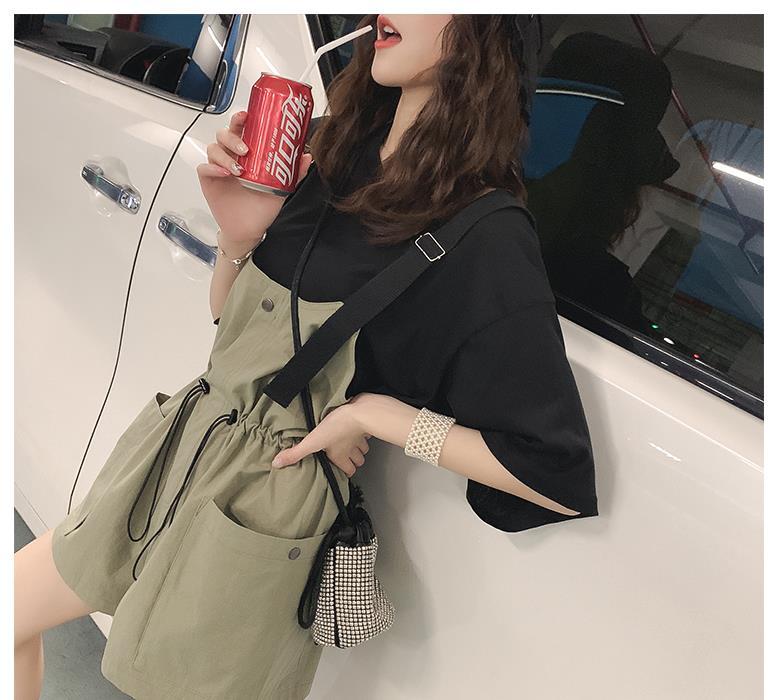 オーバーオール サロペット Tシャツ セットアップ 上下セット 中学生 高校生 学生 韓国 半ズボン 短パン 通学 レディース かわいい おしゃれ 10代 20代 春 夏 秋