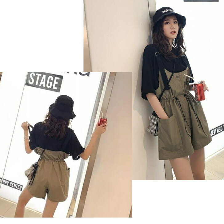 オーバーオール サロペット Tシャツ セットアップ 上下セット 中学生 高校生 学生 韓国 半ズボン 短パン 通学 レディース かわいい おしゃれ 10代 20代 春 夏 秋