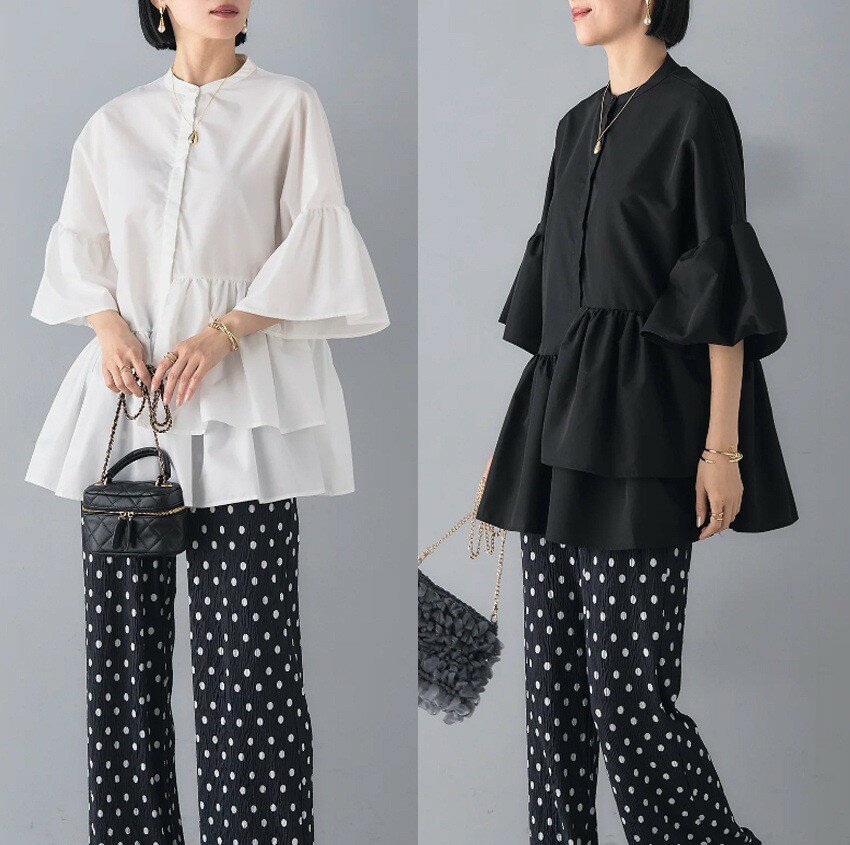 乐天商城 - 春 秋 レディース レース 綺麗め かわいい 韓国 カットソー 長袖 細見せ パフスリーブ ゆったり トップス ルーズ 20代 30代 40代 セクシー エレガント モデル 白 黒