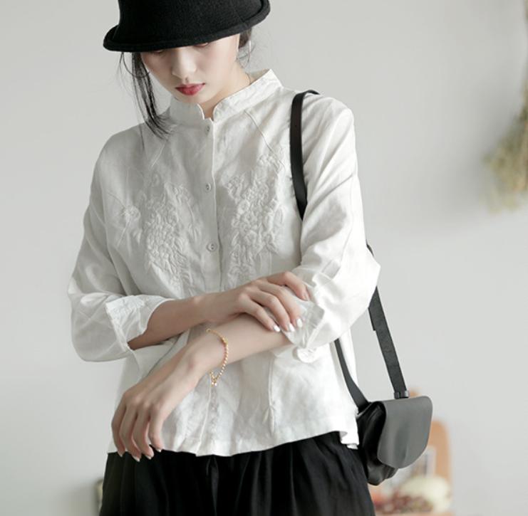 乐天商城 - レディース 10代 20代 30代 40代 50代 春 秋 トップス 綺麗 上品 フォーマル お出掛け 通勤 ファッション かわいい 刺繍 長袖 シャツ