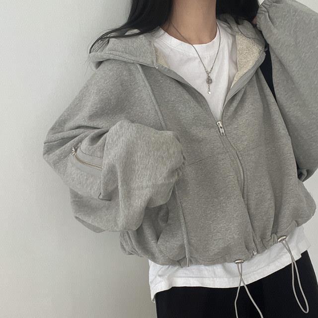 Rakuten - パーカー 女性 長袖 アウター 春 秋 韓国 原宿 ブラック グレー ライトグレー ファッション レディース 10代 20代 30代 40代 かわいい カジュアル フード付き ジップアップ 袖ライン トップス オーバーサイズ ビッグシルエット 通学 通勤 ナチュラル ガーリー 可愛い