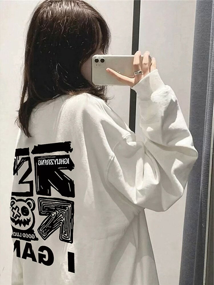 Rakuten - サブカル系 地雷系 ユニセックス ゴシック系 人気 ホワイト 長袖 春 秋 ルーズ ストリート メンヘラ V系 ヴィジュアル系 服 ファッション ビッグシルエット レディース ゆったり 大きい