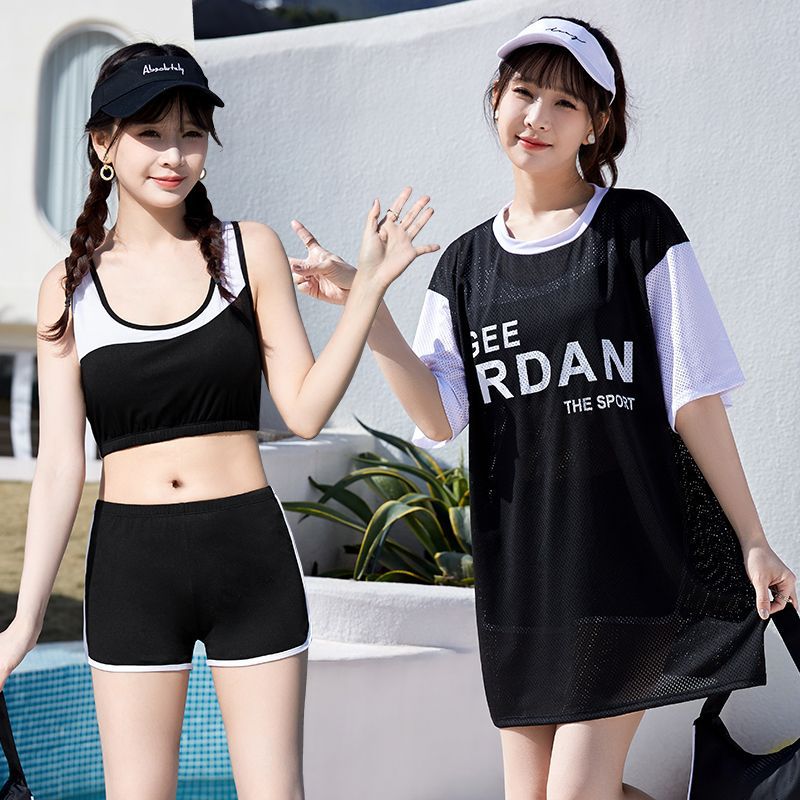 Rakuten - 水着 高校生 中学生 タンキニ レディース おしゃれ 学生 10代 20代 体型カバー 韓国 ファッション ママ水着 ビキニ 夏 ブラック ホワイト 海 プール フェス かわいい スポーティー 3点セット