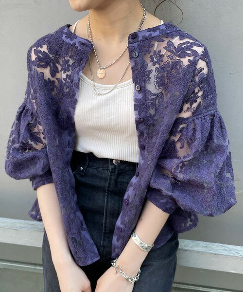 Rakuten - レディース 七分袖 ビジネス 大人 韓国 ファッション トップス きれいめ 上品 20代 30代 40代 50代 ブラック ホワイト 紫 レース 羽織り