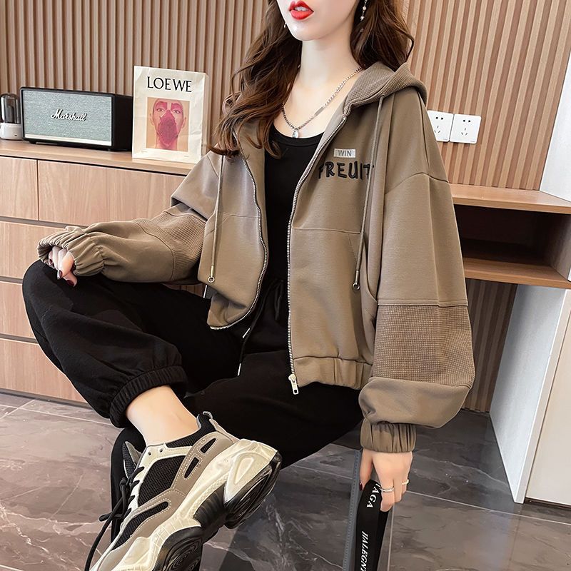 Rakuten - レディース トップス パーカー フードパーカー パーカ 長袖 アウター 春 秋 韓国 ブラック ブラウン 原宿系 ファッション 10代 20代 30代 40代 人気 ショート丈 カジュアル
