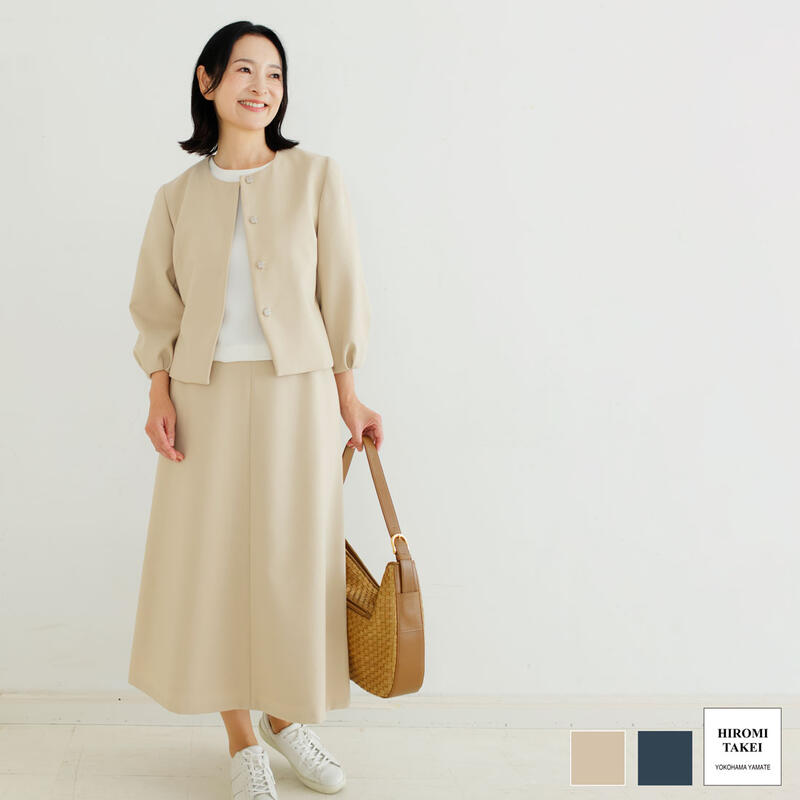 ウール ウォッシャブル ダブルクロス パフスリーブ ノーカラー ジャケット フレアスカート 暖かい キュプラ 裏地 七五三 入学式 卒業式 結婚式 セレモニー フォーマル セットアップ カジュアル ママ 高級 おしゃれ 日本製 カラーフォーマル ウール 上質 旅行服