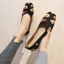 パンプス レディース ぺったんこ スクエアトゥ フラットシューズ ニットパンプス エスニック柄 シューズ ボーダー柄 ヒョウ柄 靴 フォーマル