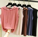 ノースリーブ タンクトップ レディース 無地 フード付き 袖なし トップス Tシャツ 大きいサイズ インナー おしゃれ シ