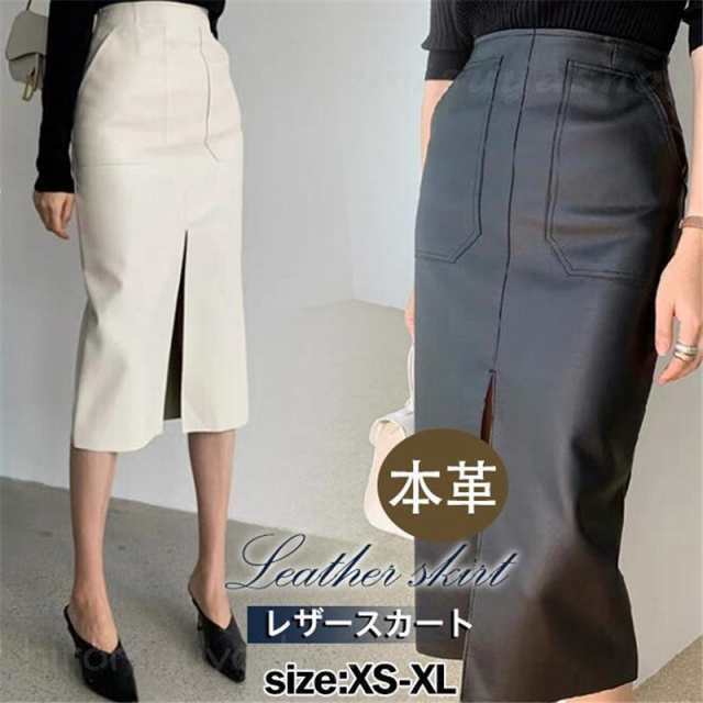レザースカート レディース ロングスカート 本革 ミディアム丈 スリット 膝丈 ラムレザー 秋冬 ミモレ丈 Aライン 羊革 革スカ