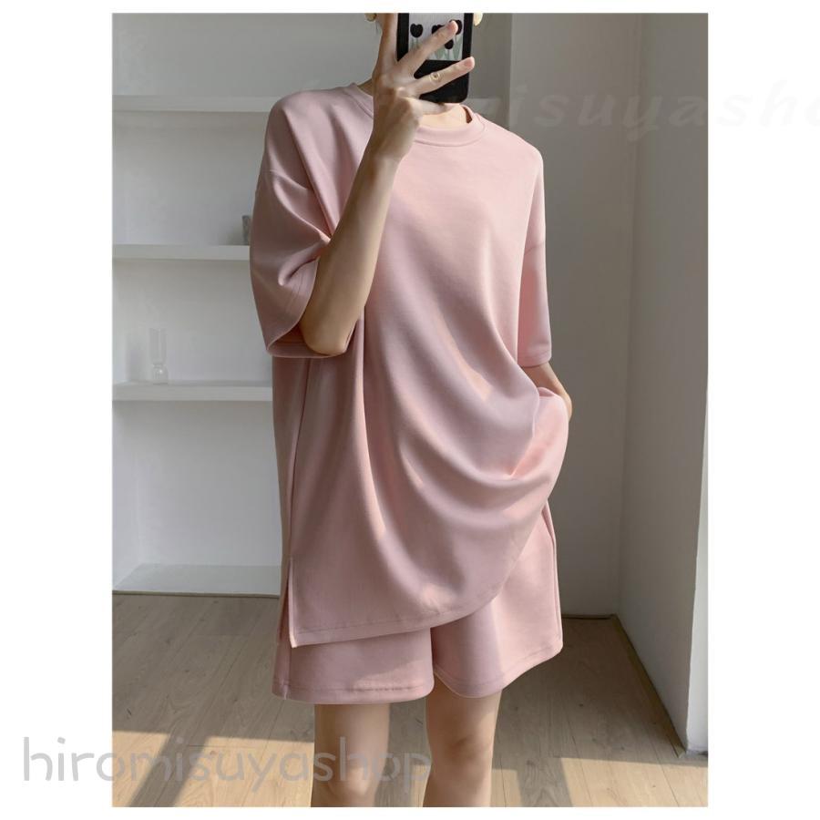 セットアップ レディース ルームウェア 上下セット 五分袖 半袖 無地 ゆったり カジュアル 可愛い スポーツ 大きいサイズ ショーツ 短パン