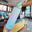 スポーツボトル 水筒 大容量 直飲み 1リットル 1000ml プラスチック グラデーション ジム 運動 ヨガ 室内 室外 トレーニング ワンタッチ