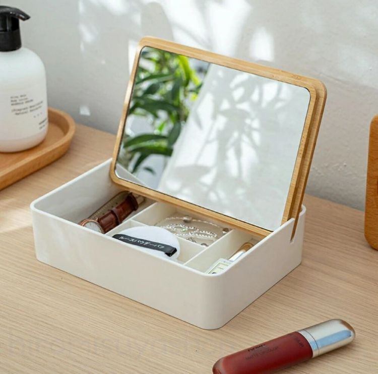 IwaiLoft 卓上ミラー 収納ケース 鏡付き 卓上 収納ケース 鏡付き じゅー小物収納 おしゃれ ナチュラル..