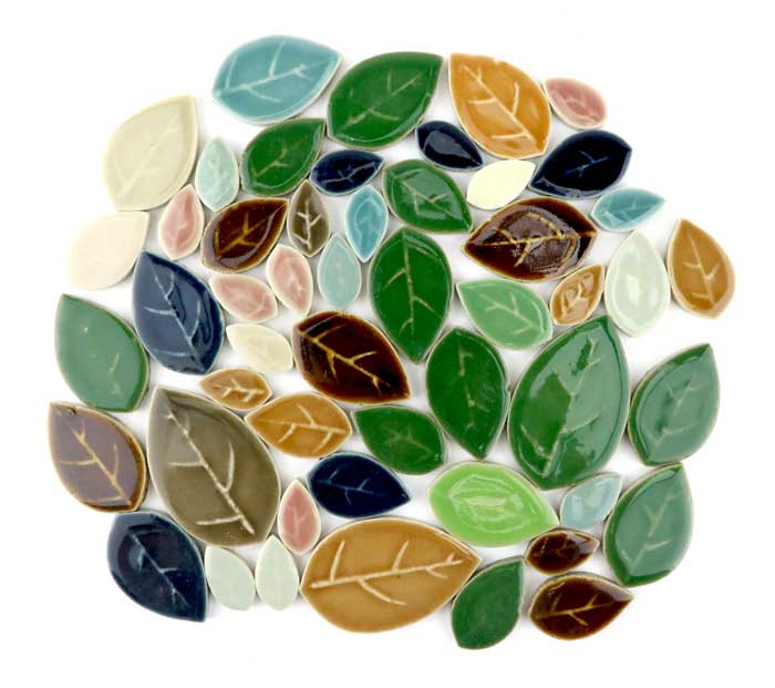 クラシカルリーフ タイル レトロ クラシックリーフ はっぱ 葉っぱタイル DIY クラフト キッチンカウンター トレー タイル工作［ オールミックス 500g バラ石 袋詰め ］のサムネイル