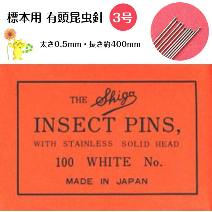 有頭シガ昆虫針 3号 100本入り 志賀昆虫 標本針 標本用品 昆虫 夏休み 自由研究