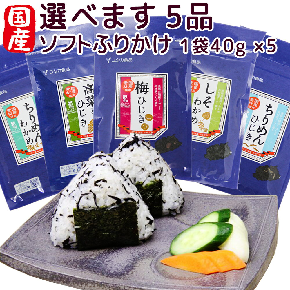 選べます 5品 ソフトふりかけ 国産ひじき各種、 わかめ各種 1袋40g 5袋セット 具材感てんこもり 送料無料 お取り寄せグルメ ヒジキ わかめ 瀬戸内名産