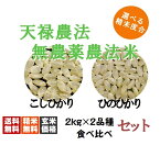 【藍藻育ち】天緑農法 2kg×2銘柄 こしひかり ひのひかり【送料無料（一部地域除く）】無農薬 高LPS 広島 三次産 玄米〜白米対応可 藍の舞 あいのまい 高LPS 無農薬米 あす楽対応 広島 令和5年度産　2023