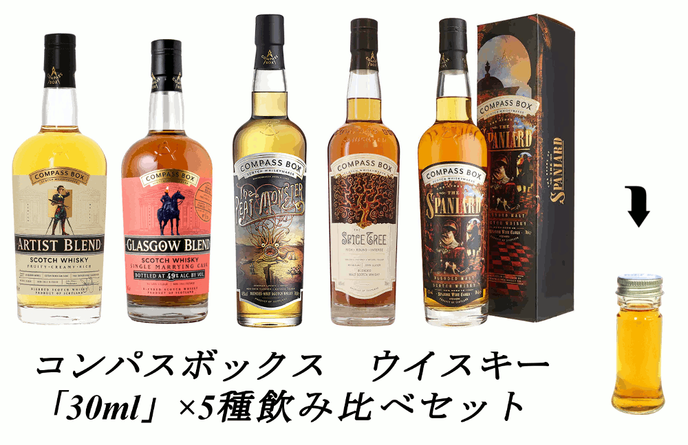 コンパスボックス　5種 　アーティスティックでイノベーティブなウイスキー セット 各30ml or 100ml 飲み比べセット　詰め替え　量り売り　お試しです。