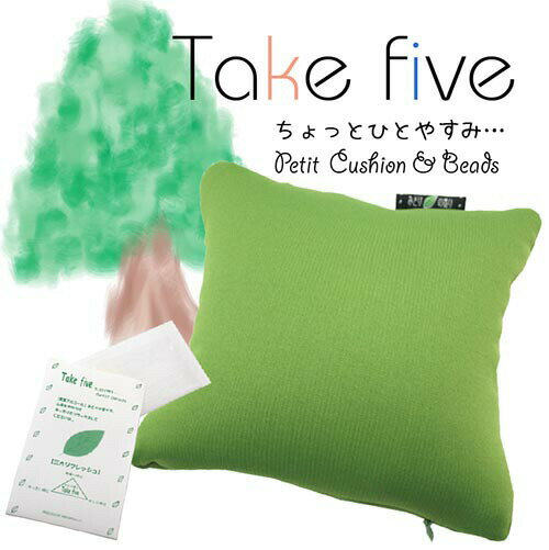 【期間限定半額】【送料無料】【Takefiveみどりの香り】ビーズクッション サイズ約15×15cm/アロマ/リラックス/ミニクッション/かわいい/リフレッシュ/ギフト/スノービーズ/極小ビーズ/青葉アルコール