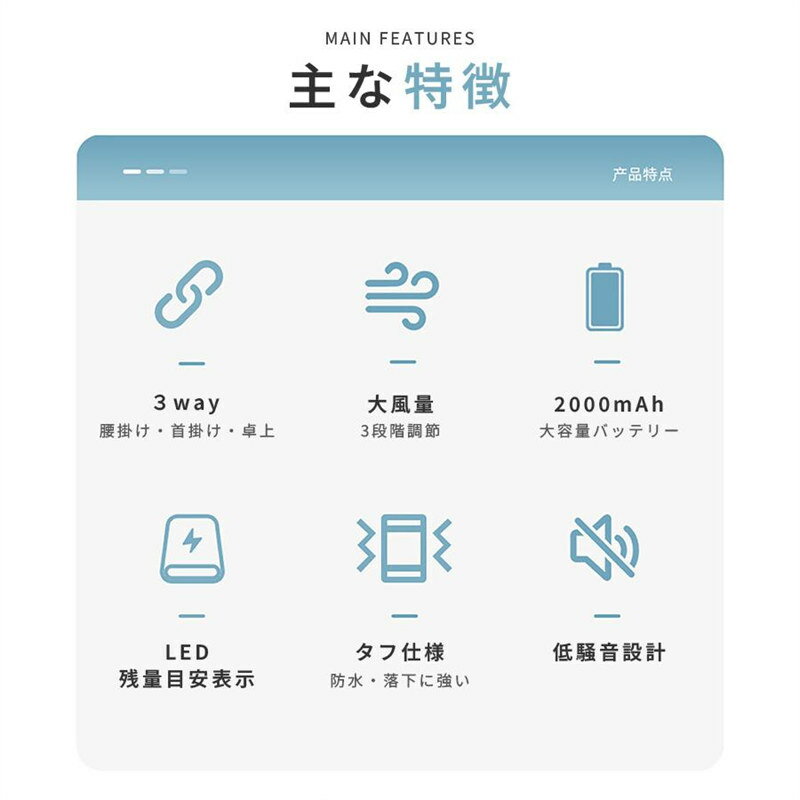 扇風機 首掛けファン ハンディファン ポータブル扇風機 腰掛け 首掛け 卓上 小型 羽なし type-c 充電式 便利 オフィス 通勤 通学 旅行 省エネ 3段階風量調節 静音 防水 熱中症対策 ひんやり 母の日 父の日 プレゼント