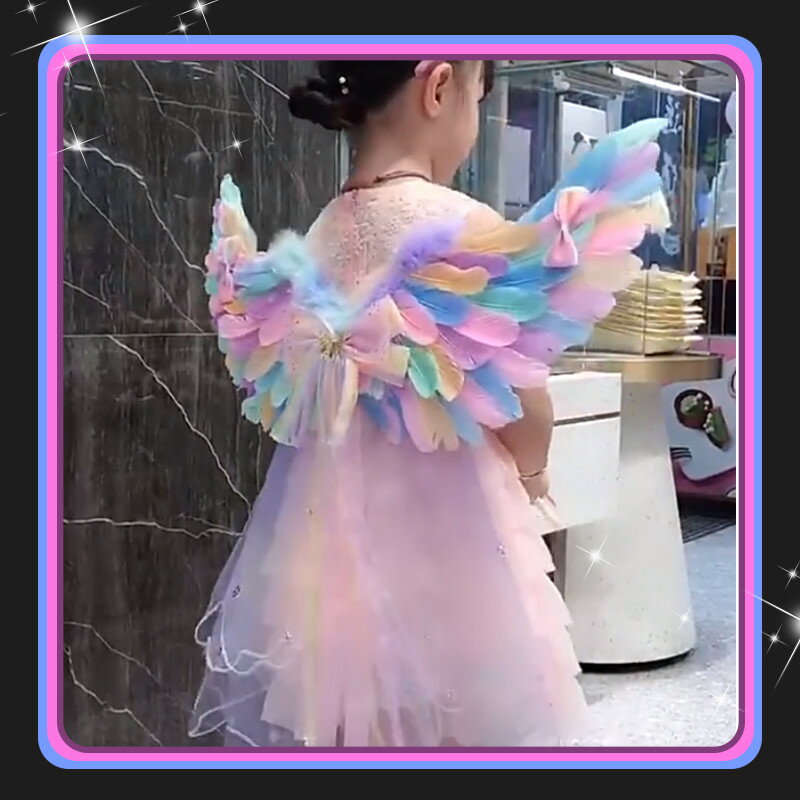 コスプレ 仮装 ユニコーン 衣装 コスチューム プリンセスドレス 天使の羽 カラフルな翼 ハロウィン cosply 道具 カラースーツ 学園祭 文化祭 クリスマス ハロウィン 女の子 子供の日 誕生日 プレゼント マント付き 110 120 130 140 150 160 170cm 2