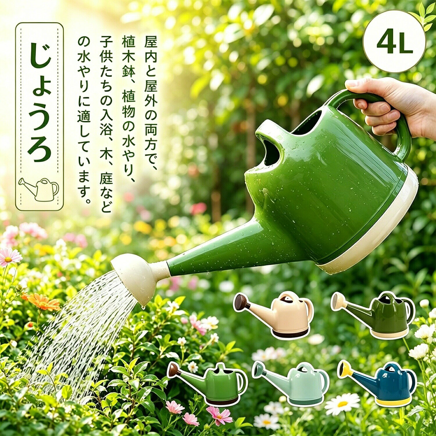 ジョウロ 4L 大容量 園芸用 おしゃれ 軽量 9色展開 北欧デザイン 散水 水差し 観葉植物 ベランダ ガーデニング 屋内 屋外
