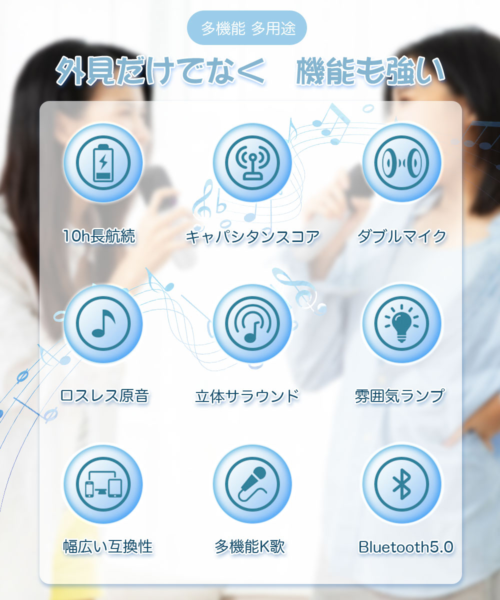 HIRO Online Shopのカラオケセット 家で出来る ワイヤレスマイク1本 充電式 高音質 スピーカーセット Bluetooth5.3 拡声器 高低音強化機能 カラオケ 機器 長航続 ロスレス原音 自宅 歌 練習 一人カラオケ 雰囲気ランプ YouTube tiktok テレビ｜アングル3
