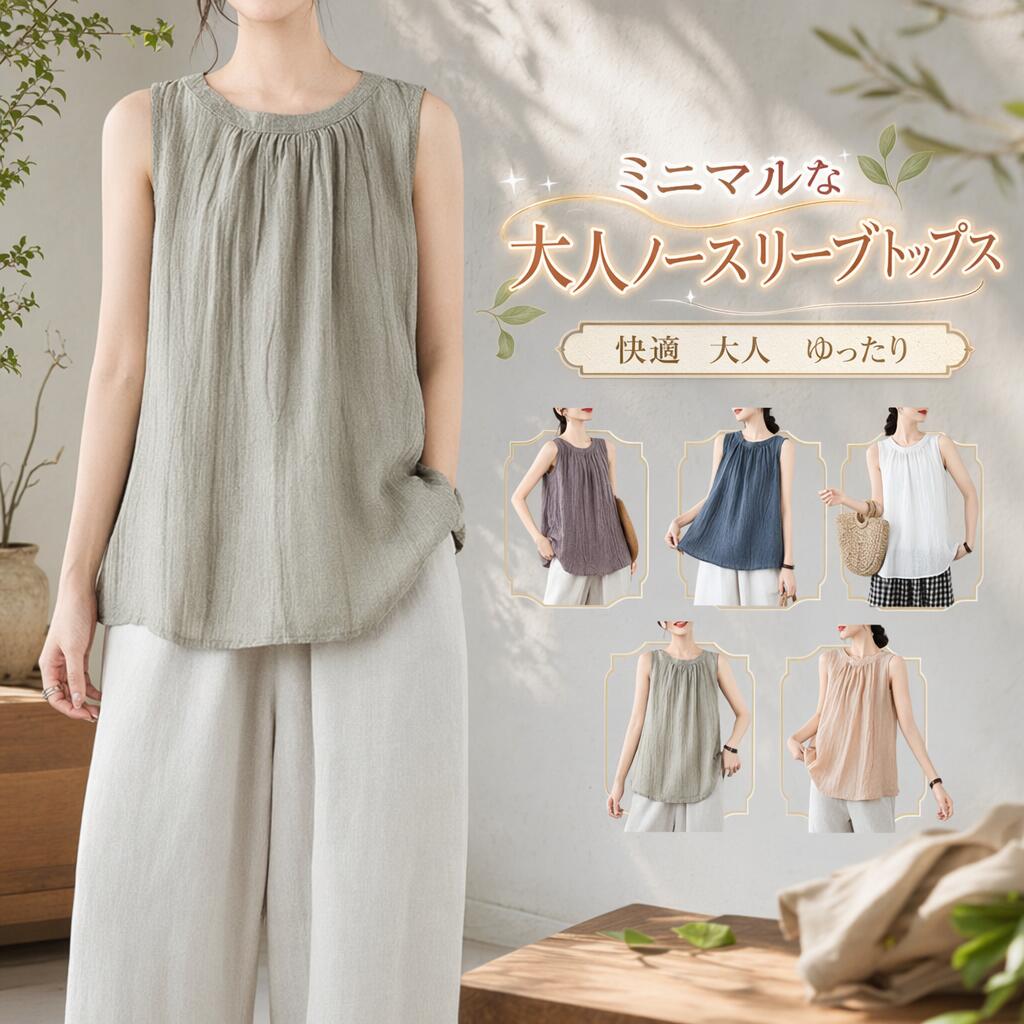 表面のシワ加工が涼やかでさらっと上品に着こなせるデザイン。ゆったりとしたシルエットは気になる体型をカバーしてくれる。ちょうどいい丈感なのでそのまま着用できるのが嬉しいポイント。おすすめポイント《1》フロントに入ったギャザーがシンプルな中に上品さをプラス。《2》首の後ろのボタンとデザインがポイント。《3》レイヤードコーデのインナーとしてなど、幅広いスタイリングに活躍してくれる。SPECカラー：ホワイト ネイビー パープル ピンク ベージュ素材 ポリエステルサイズ明細:M【cm】総丈60 バスト114L【cm】総丈61 バスト118XL【cm】総丈62 バスト1222XL【cm】総丈63 バスト126ご注意：素人採寸ですので、若干の誤差がございます、ご了承ください。
