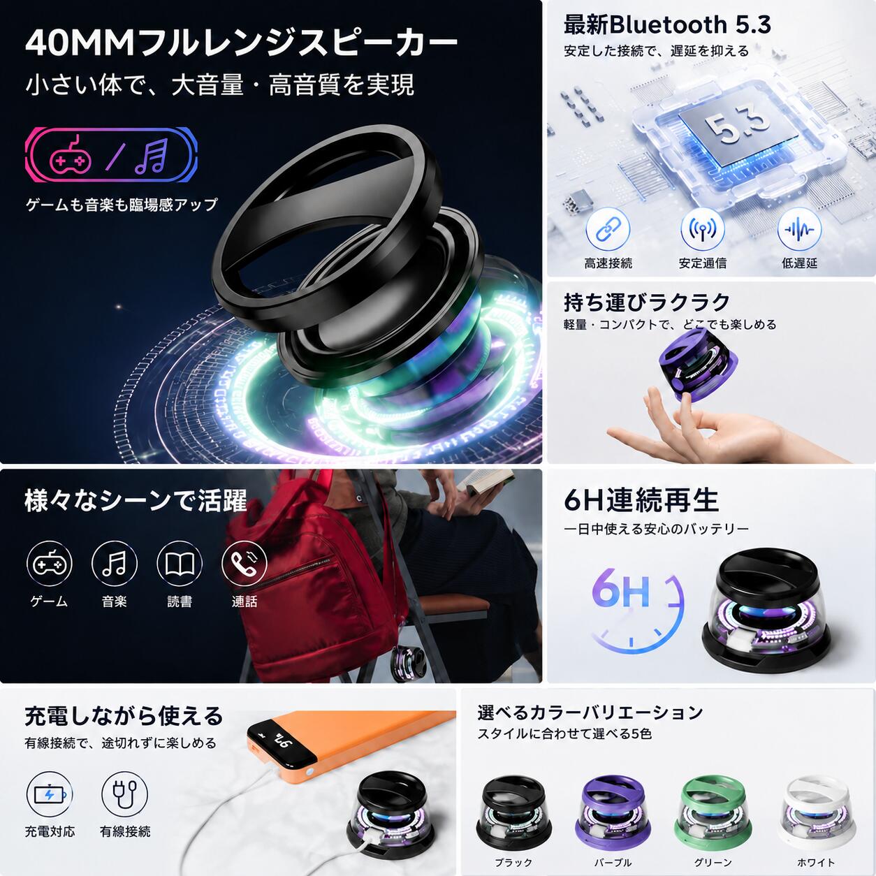 HIRO Online Shopのマグネット式Bluetoothスピーカー＆ワイヤレススピーカー ぶるーとゅーす スピーカー 卓上・壁面両用 大音量 強力磁気吸着 Magsafe対応 磁気 ギフトアイデア スマホスタンド ブルートゥース iPhone、Android スマホ｜アングル2