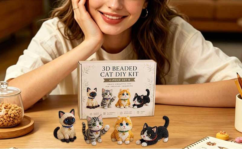 HIRO Online Shopの3Dビーズキット ミニチュアアニマル 立体 動物マスコット 犬 猫 昆虫 鳥 4点セット ビーズステッチ 手作りキット 初心者 大人 子供 ハンドメイド DIY インテリア 置物 プレゼント｜アングル2