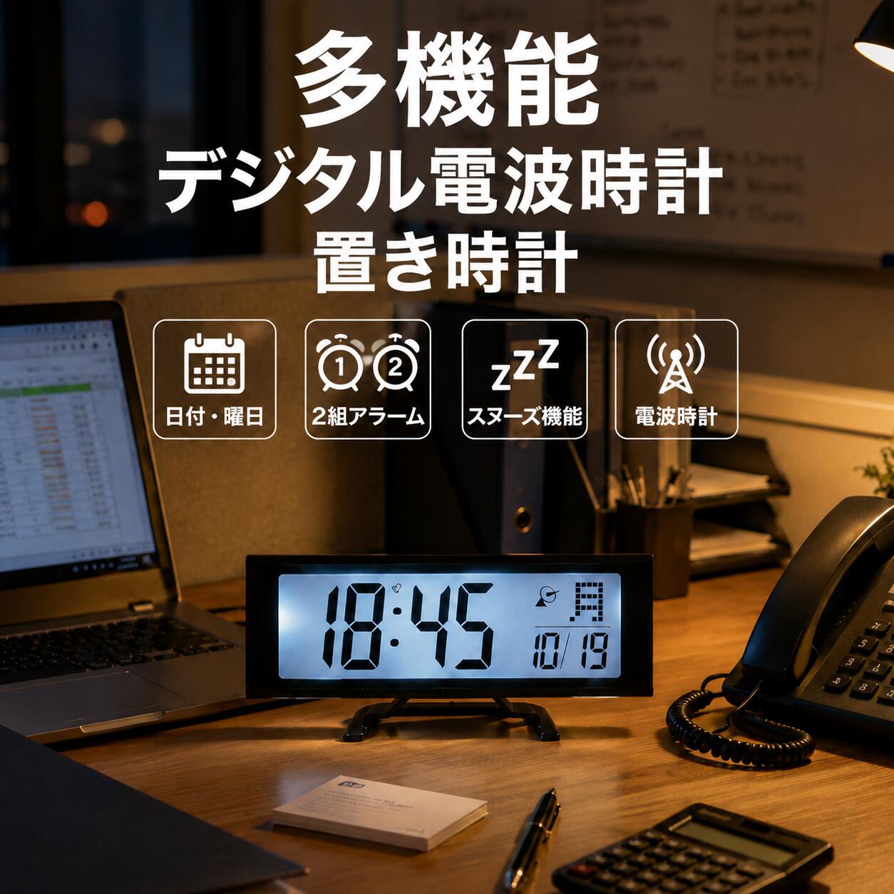 デジタル時計 おしゃれ 電波時計 置き時計 目覚まし時計 デジタル 置時計 北欧 見やすい 文字大きい バックライト機能 カレンダー 日付 アラーム スヌーズ機能 新生活 母の日 父の日 プレゼント 誕生日 就職祝い 入学入園 寝室 インテリア コンパクト hiroshop-10024472 HIRO Online Shop パッケージ画像